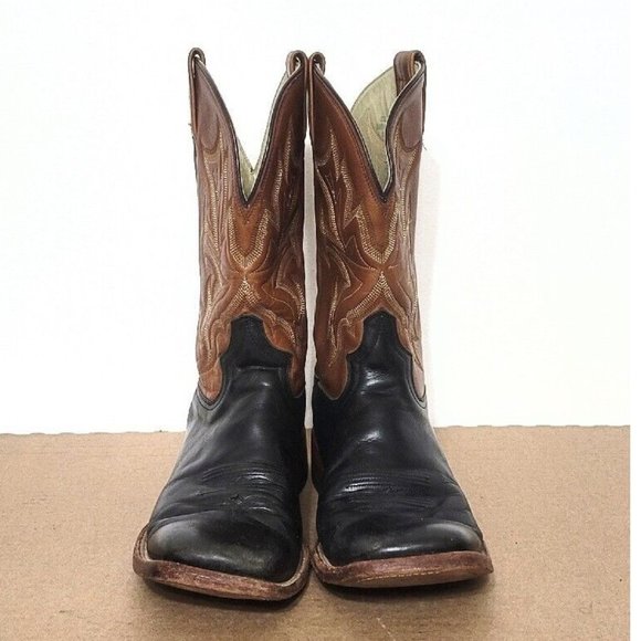 Stetson Black Brown Leather Cowboy Western Boots Mens 11.5D Square Toe Rodeo - Picture 2 of 10